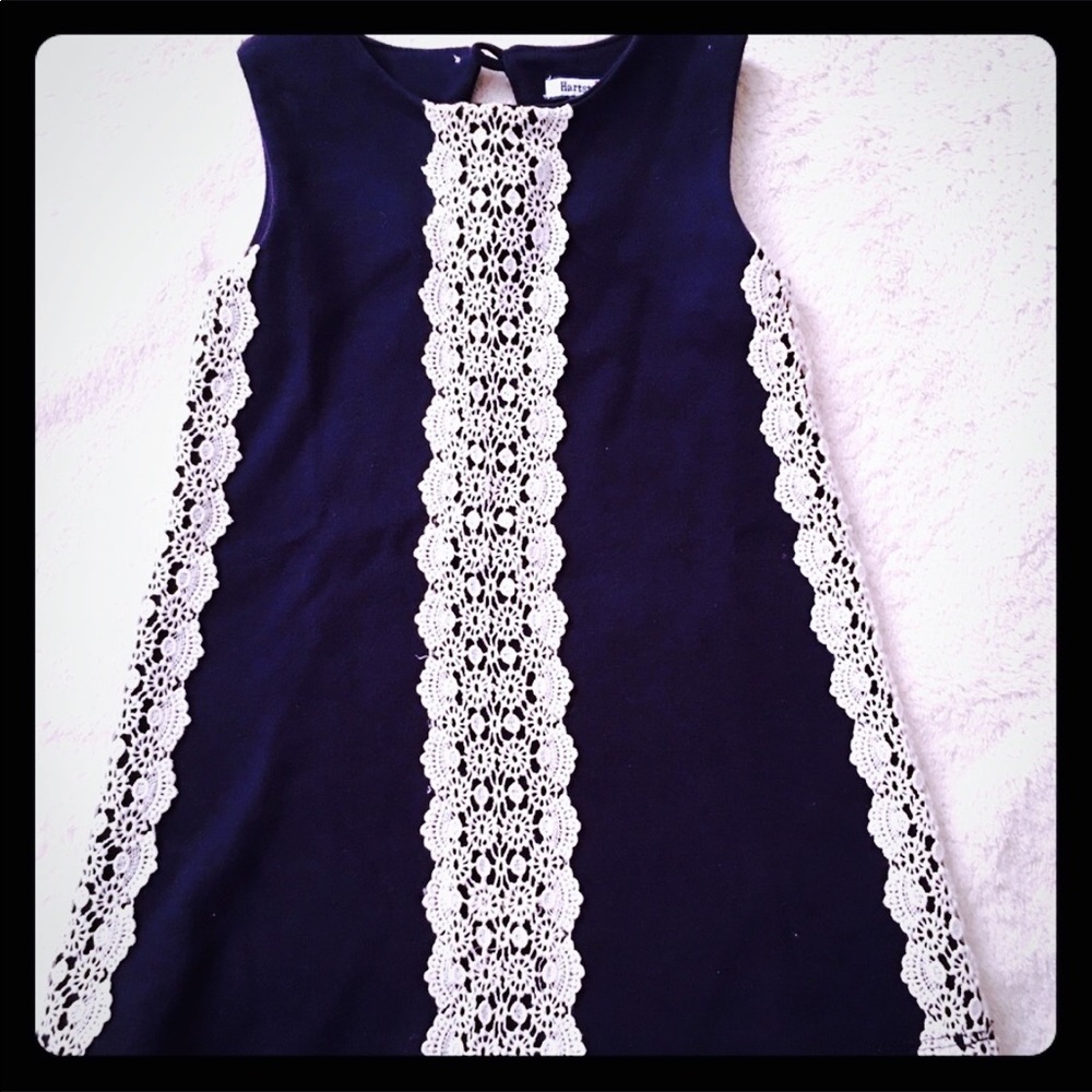 Hartstrings Navy Knit Dress, Lace, 18 mo.